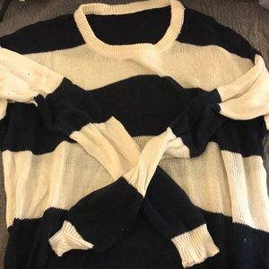 Brandy Melville navy and ivory striped sweater